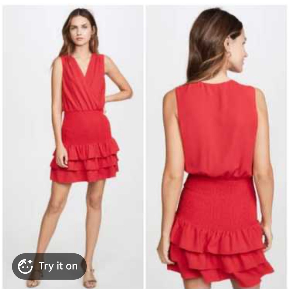 Amanda Uprichard Chantal Dress Red Smocked Mini Dress Size S